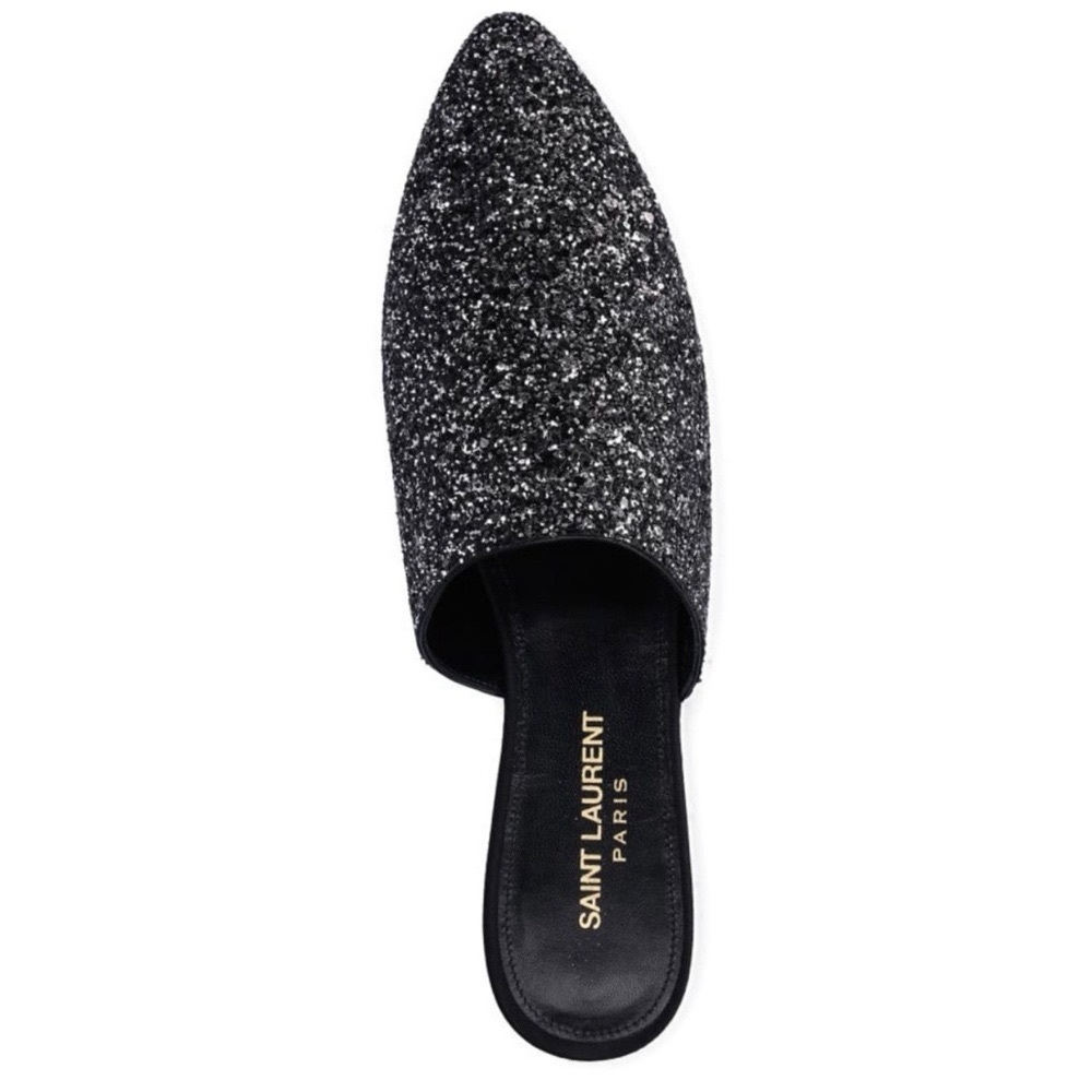Saint Laurent Black Mules Flats in Glitter Midnight size 38 8